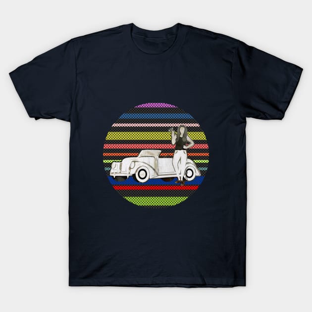 Vintage Car and Girl - Retro Background - Car lover T-Shirt by Yas R